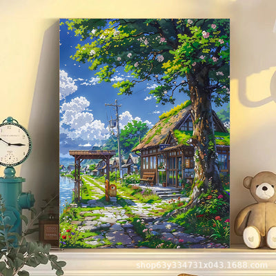 Hayao Miyazaki Summer Digital Oil Painting DIY Handmade Color Filling Cure High Color Value Ins Style Living Room Decorative Painting Gifts